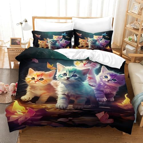 Parure de lit microfibre douce chatons avec fermeture éclair invisible pour lit double