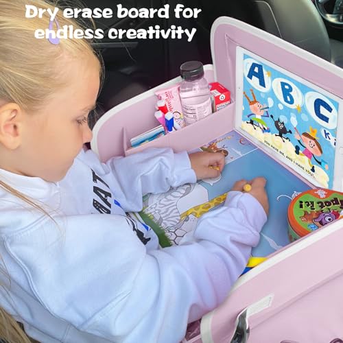 Image of MENZOKE Kids Travel Tray for Toddler Car Seat, Gift for Girl Activities | Road Trip Essentials Accessories Lap Tray for Girl with Dry Erase Board & iPad Holder Stand as Birthday Gift, LightPurple