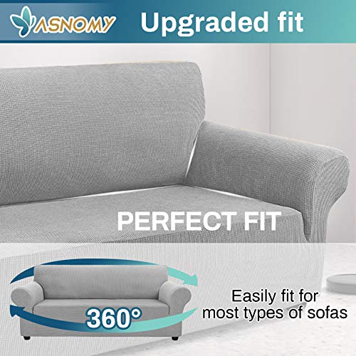 Asnomy Couch Covers For 3 Cushion Couch Stretch Sofa Covers Slipcovers, Pet Protector Furniture Covers For Dogs Cats Spandex Jacquard Fabric Small Checks （Large，Silver） thumb #3
