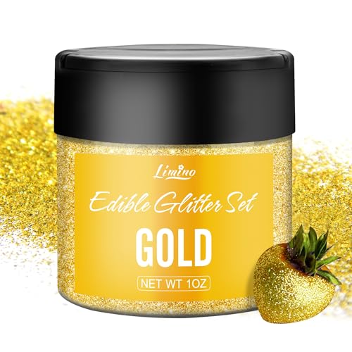 Essbarer Glitzer - 1oz Goldstaub Essbar Schimmer Glitzerstaub für Getränke, Kuchen, Backen - Metallisch Glitzerpuder Lebensmittelfarbe Pulver zum Cocktails, Wein, Fondant, Keksen (Gold)