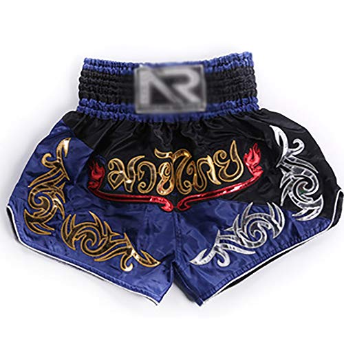 NeoMcc Boxershort MMA Trunks Kampf Sanda Wettbewerb Training Stickerei Shorts Muay Thai Shorts Männer MMA Martial Arts Boxen Hosen Sport Hosen Blau Quickdry Shorts (Color : Blue, Size : XS) Cover