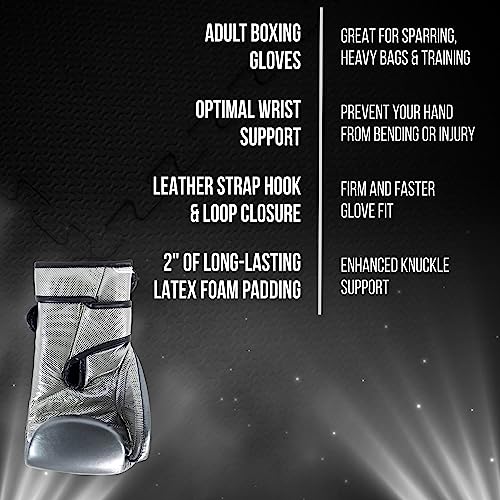 Cleto Reyes Hero With Double Strap Hook And Loop Boxing Gloves For Training, Sparring And Heavy Punching Bags For Men And Women, Mma, Kickboxing, Muay Thai, 14 Oz, Oxford Gray Silver #TOP5