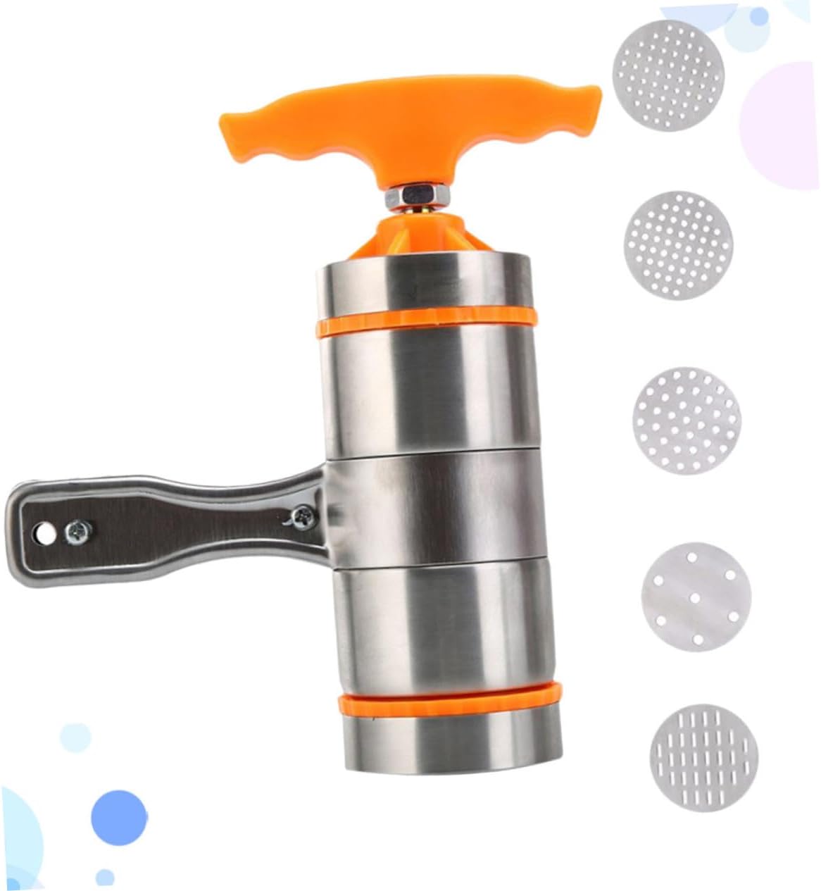 5pcs Multi-function Stainless Steel Manual Noodle Maker with Molds Portable Household Pasta Press Tool for Home and Restaurant Use Orange Hand-operated Noodle Machine