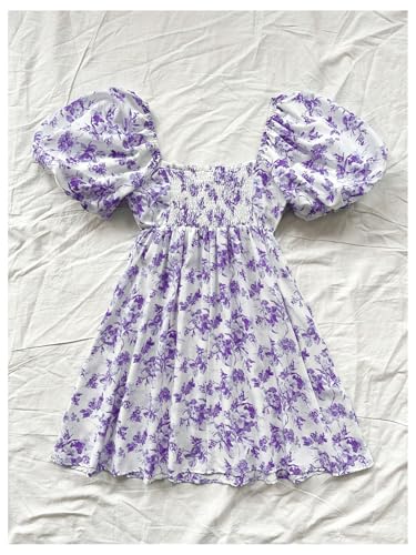 Image of Floerns Women's Floral Dress Puff Sleeve Dress Square Neck Summer Vacation Picnic Mini Dresses