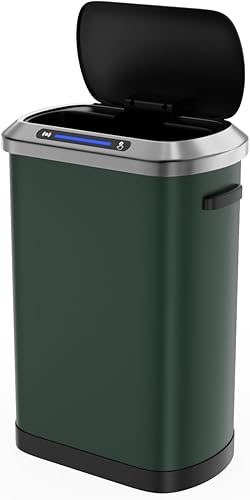Dolonm Bote de basura con sensor de movimiento de gran capacidad de 13.2 galones, verde, acero inoxidable