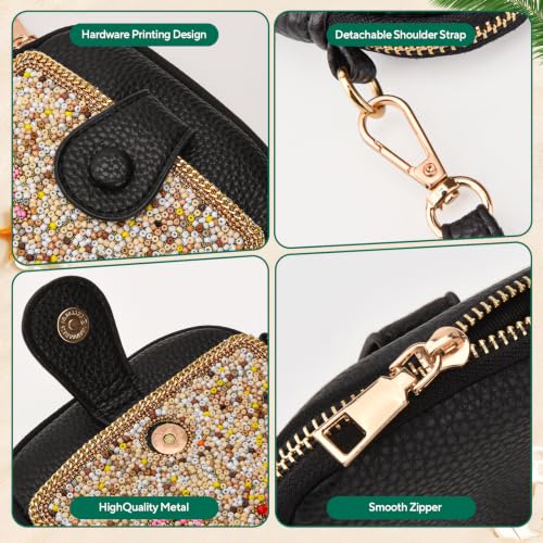 Image of Women's Small Crossbody Cell Phone Bag, Boho Colorful Beaded Purse Wallet with Handmade Cute Patterns