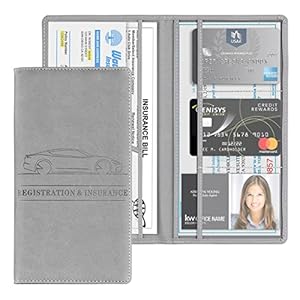 JNNJ Car Glove Box Organizer Document Bag, Auto Registration Insurance Holder, PU Leather Driving Licence Holder Paperwork Glove Box Cover, Vehicle Case Organizer for Documents Cards(Grey)