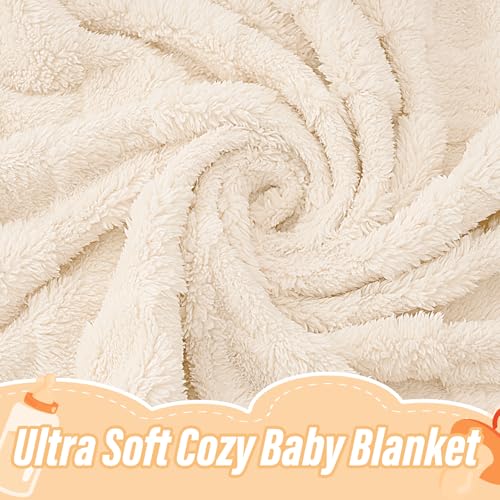 Plush Soft with Square Checkered Baby Blanket,Fleece Infant Toddler Blankets for Girls Boys,Warm Lightweight Breathable Newborn Receiving Blankets for Crib Stroller 30"×39"(Beige,Square) - Thumbnail 2