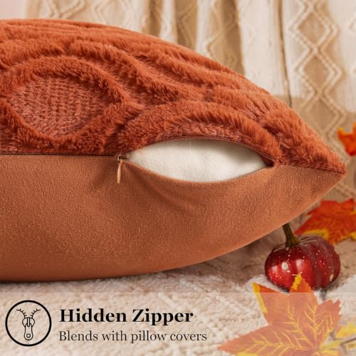 Image of decorUhome Faux Fur Plush Light Rust Throw Pillow Covers 18x18 Set of 2