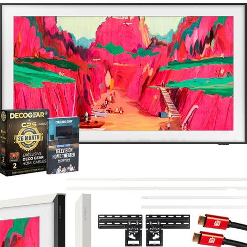Samsung 85' The Frame Pro LS03FW 4K Neo QLED TV (2025) Bundle with Modern White Bezel, CPS 26 Month Protection, Slim Flat Mount, 2X HDMI Cables & Deco Gear Complete Home Theater Beginner's Guidebook