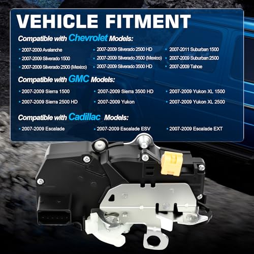Image of Door Lock Actuator Front Left Driver Side Compatible with Chevy Silverado Tahoe Suburban Avalanche GMC Sierra Yukon Cadillac Escalade 2007-2009 Replace 931-303 25876382 25876385 25876386 25863021
