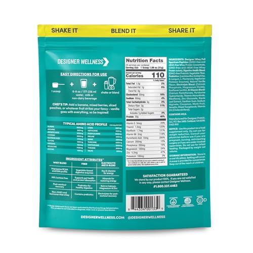 Image of Designer Wellness, Designer Whey, Natural Whey Protein Powder with Probiotics, Fiber, and Key B-Vitamins for Energy, Gluten-Free, French Vanilla, 2 lb