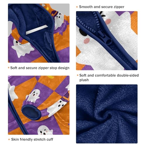 Halloween Ghosts and Candy Toddler Fleece Jacket Girl Boys Hooded Fleece Jacket Coat Warm Outwear Zip-up 3-10T3