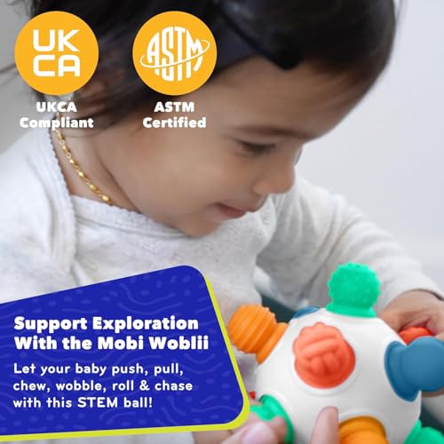 Image of Mobi Woblii Sensory Ball for Babies - Montessori Teething Toy with Satisfying Pop, Food-Grade Silicone Baby Teether for 3 Months+, BPA & Phthalate Free Activity Toy