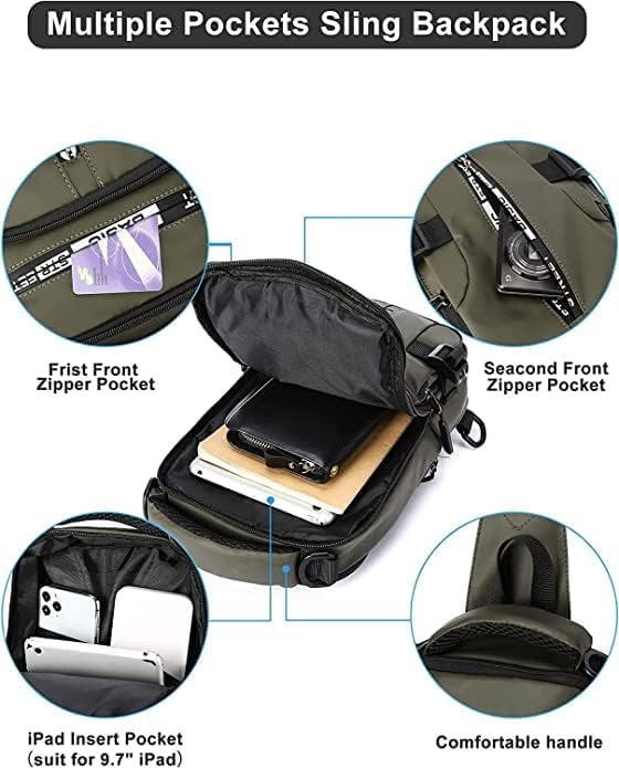 Image of Multi-functional Backpack Cross Sling Bag For Men&Women Shoulder Crossbody Waterproof Sling Backpack Bag with USB Charging Port for Travel Messenger Bag