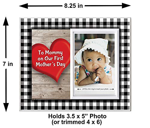 To Mommy On Our First Mother's Day Picture Frame | Holds 3.5” X 5” Photo | Boy Or Girl Nursery Decor | Black & White Buffalo Plaid – White Trim #TOP2