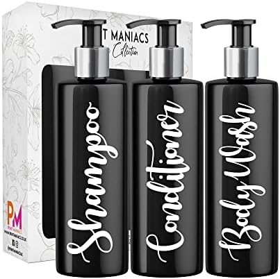 Print Maniacs 3 Set Mrs Hinch Inspired Black Personalised Dispenser Pump Bottles Shampoo Conditioner Body Wash (White)