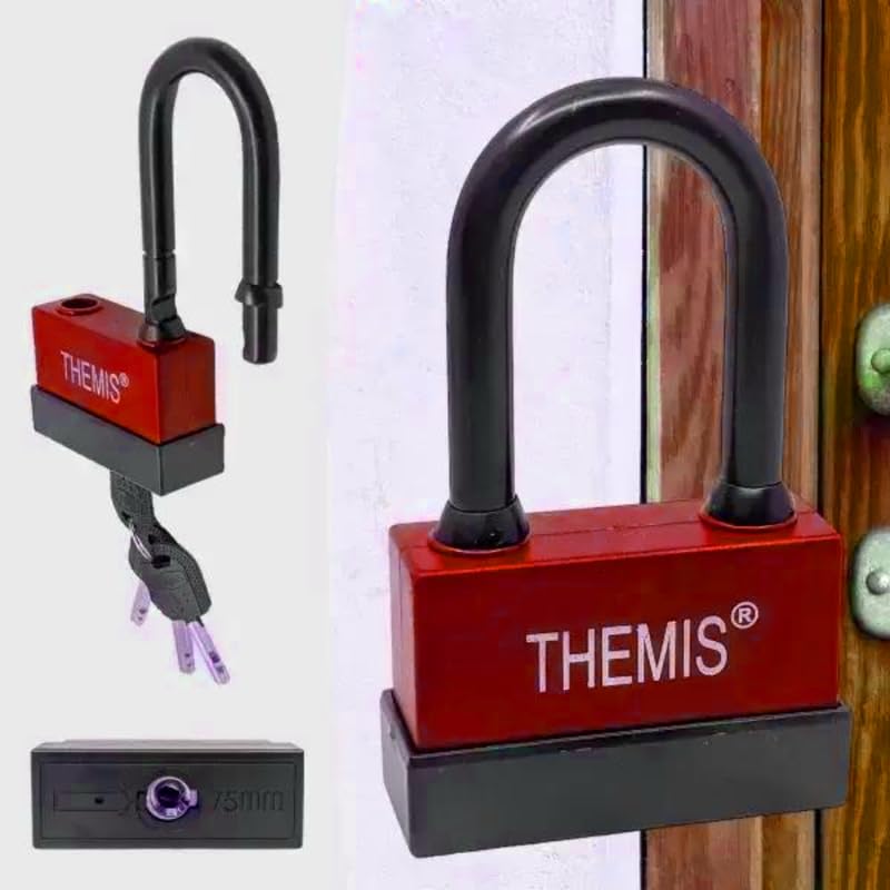 Image of Heavy-Duty Padlock 65 MM Lock and 3 Keys Hardened Copper Cylinder Themis Long Shackle Padlock Security Lock for Garage, Door, Shutter, Gates
