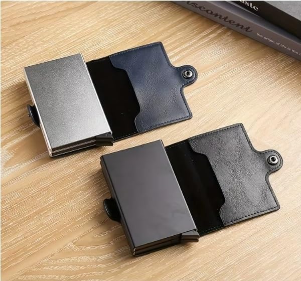 PU Lather Automatic Card Clamp Aluminum Alloy Credit Card Wallet with More Than Card Slots(D)3