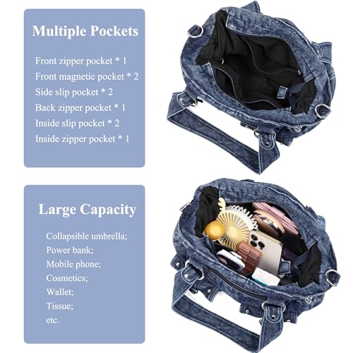 Image of Designer Denim Handbags for Women Hobo Tote Bag Crossbody Denim Purses Blue Jean Shoulder Bag
