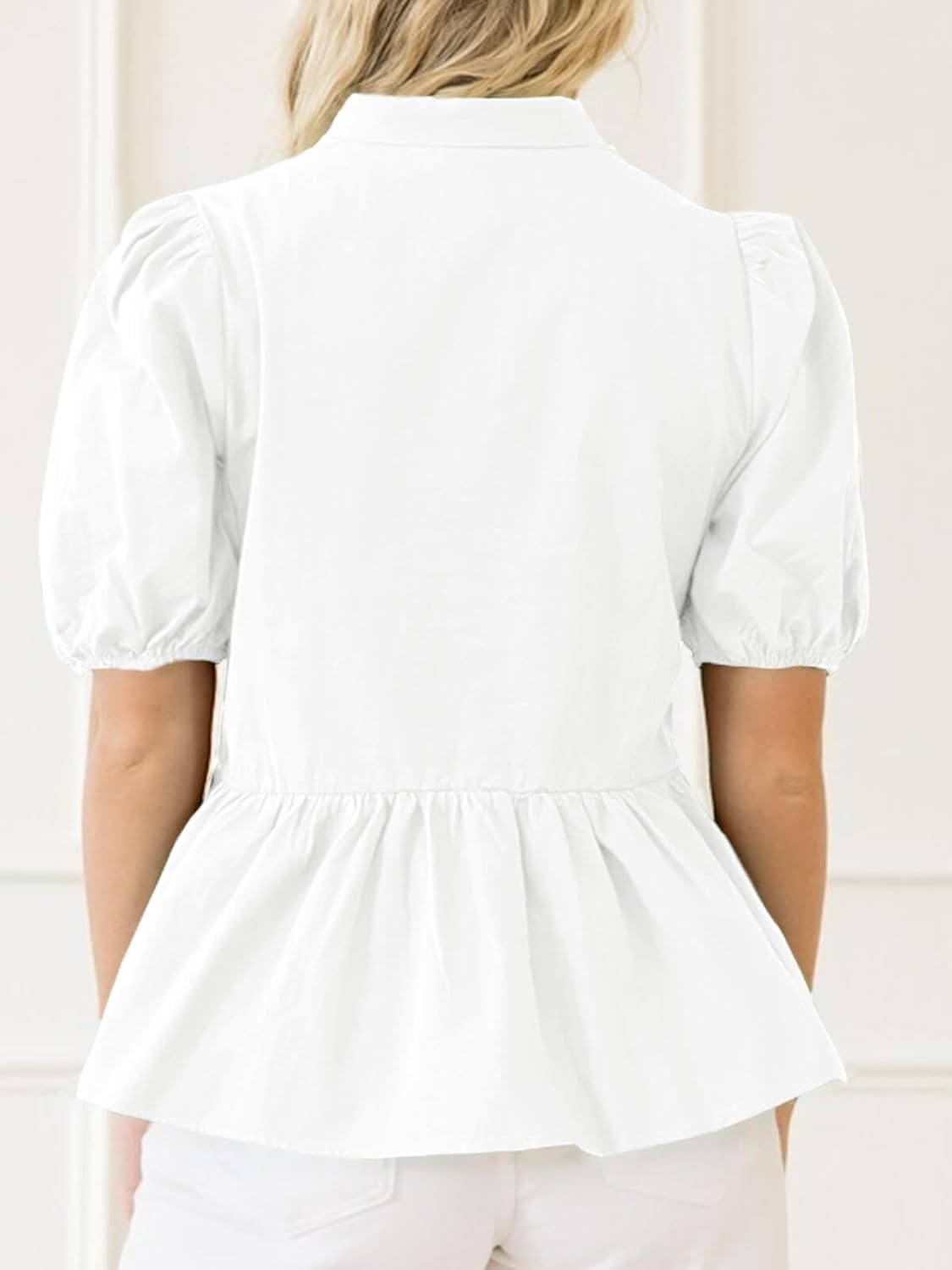Cicy Bell Womens Puff Sleeve Peplum Blouses Ruffle V Neck Summer Casual Tops Babydoll Loose Fit Shirts - Image 6