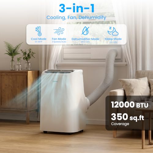 Image of ZAFRO Portable Air Conditioners, 12000 BTU (8000 BTU SACC), Portable AC with Drainage-free Cooling, Fan & Dehumidifier, Smart AC Unit with APP /Remote, 47dB Quiet, 24H Timer for Living Room, Bedroom