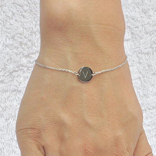 Image of HUAN XUN Stainless Steel Engraved Initial Bracelet Adjustable, 7.87 inch