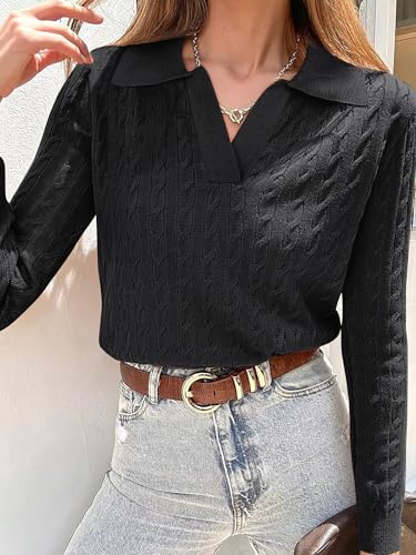 ANRABESS Womens Cable Knit Sweaters Long Sleeve V Neck Sweater Tops Casual Pullover Polo Shirts 2025 Fall Fashion Outfits2