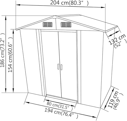 Miniatura 8 de FAMIROSA Cobertizo de almacenamiento de jardín, puertas corredizas dobles para exteriores, cobertizo de herramientas para patio, equipo de cuidado