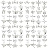 100pcs Craft Supplies Mixed Butterfly Dragonfly Bee insect Charms for Jewelry Making Crafting Findings Accessory For DIY Necklace Bracelet (Bright Silver sn849)