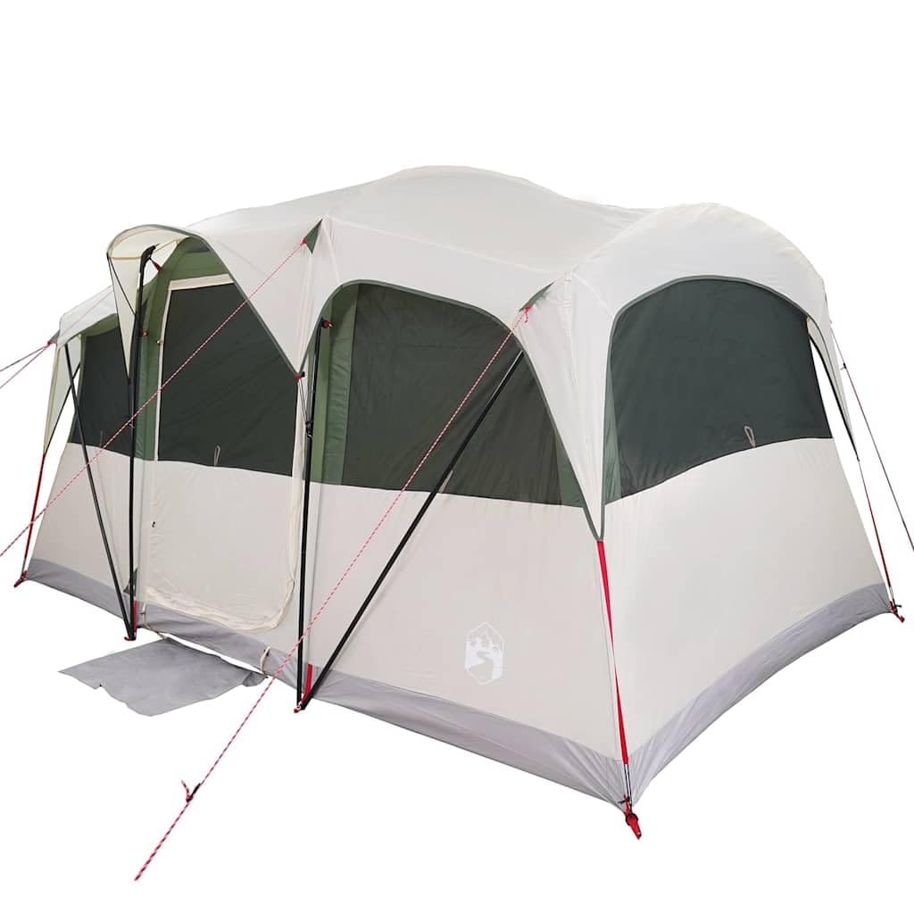vidaXL Family Tent with Roof White and Green 435 x 255 x 216 cm, Modern Portable Family Tent, Collapsible Outdoor Shelter, Waterproof and UV-Resistant Camping Gear for Garden and Terrace