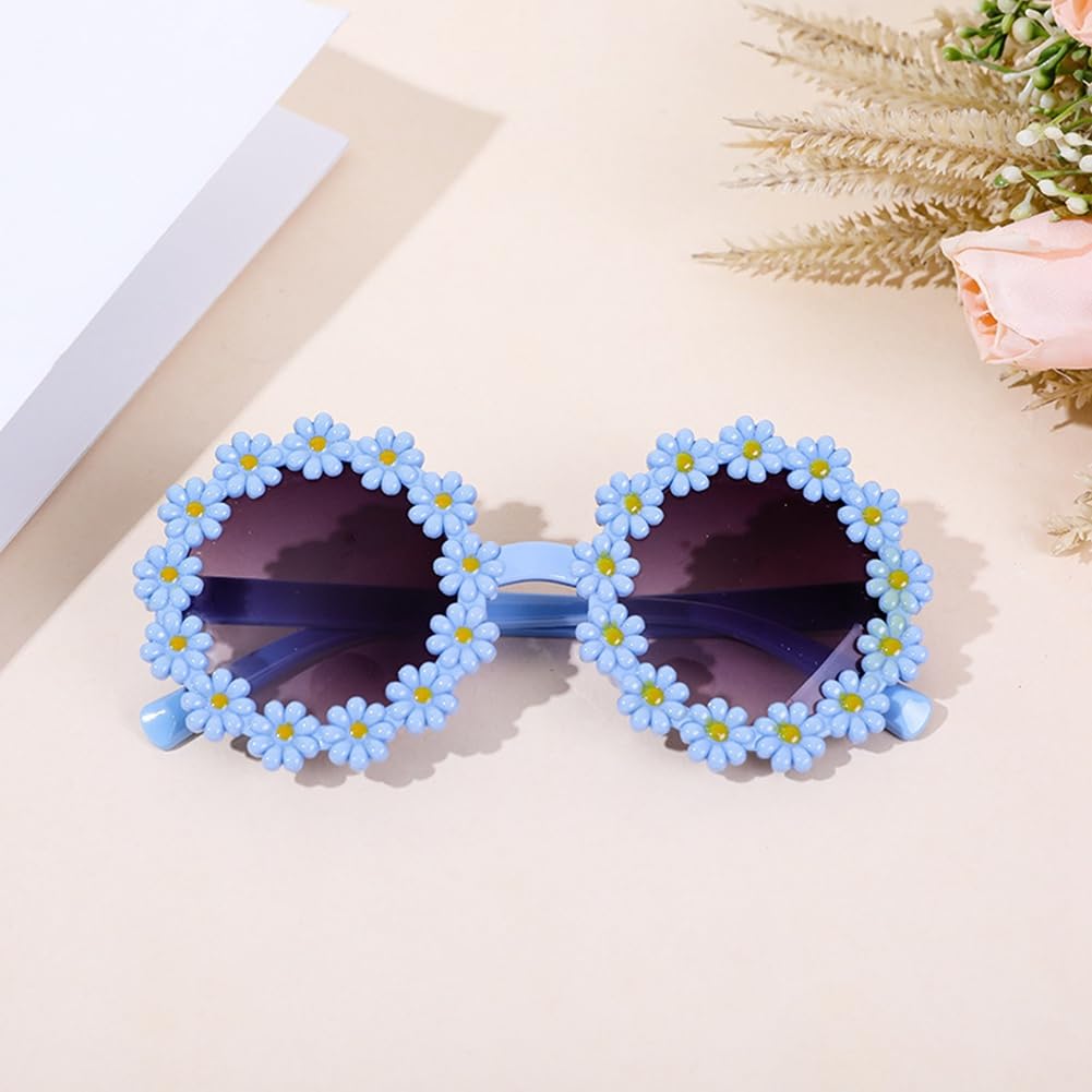 Lunettes de Soleil Marguerites Colorées Classiques Lunettes de Soleil en Forme de Fleur pour Femmes UV400 pour Fête Disco Festival (Blanc