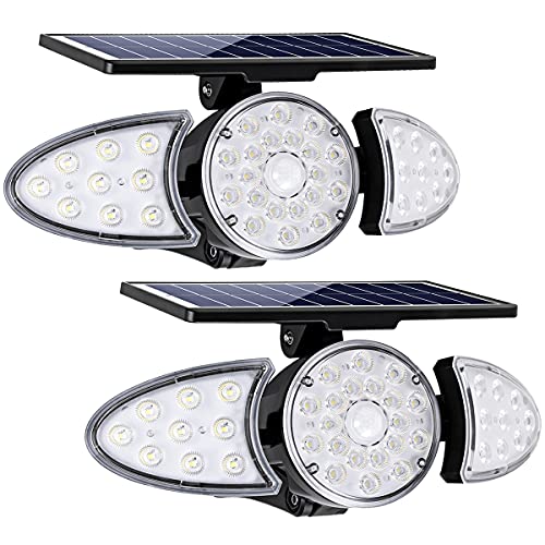 Outdoor Solar Flood Light Dusk til Dawn, 100W Equiv. Motion Activated Security Light Wireless, Solar Powered LED Spotlight Daylight White 2500mAh Waterproof for Garden Fence Gutter, 2-Pack, EMANER