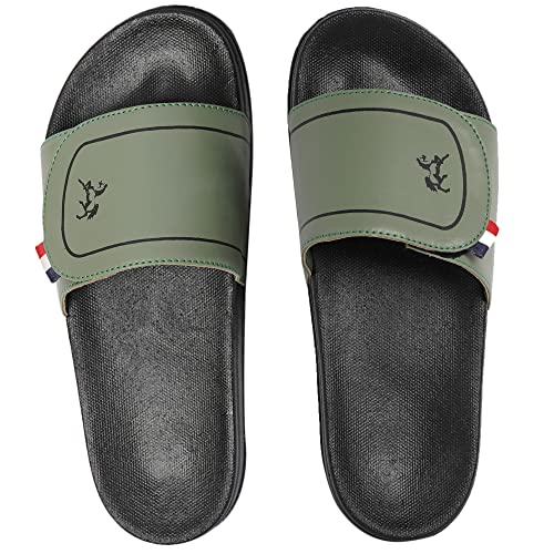 Image of PERY-PAO Mens Stylish Sliders Grey, Sky Blue, Black, White, peach, Neon Green, Olive Green Boys Slippers