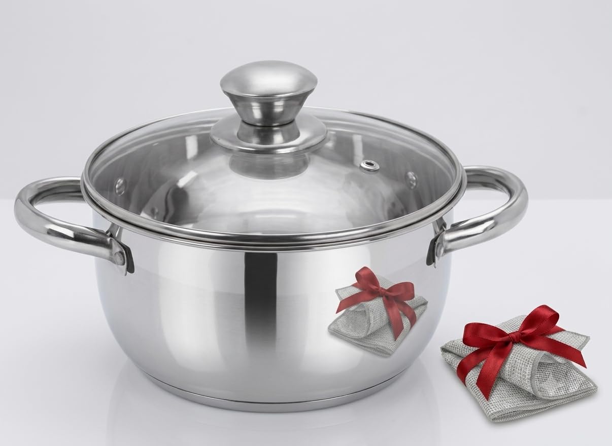 Stainless Steel with Toughen Glass Lid Handi Set/Dutch Oven Induction & Gas Stove Friendly Cook and Serve Handi Set with Toughen Glass Lids with Dishwashing Rag Free (1.5 Liter)-picture-18