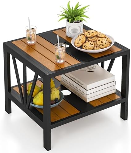COSTWAY Beistelltisch Outdoor wetterfest, Gartentisch mit Schirml...