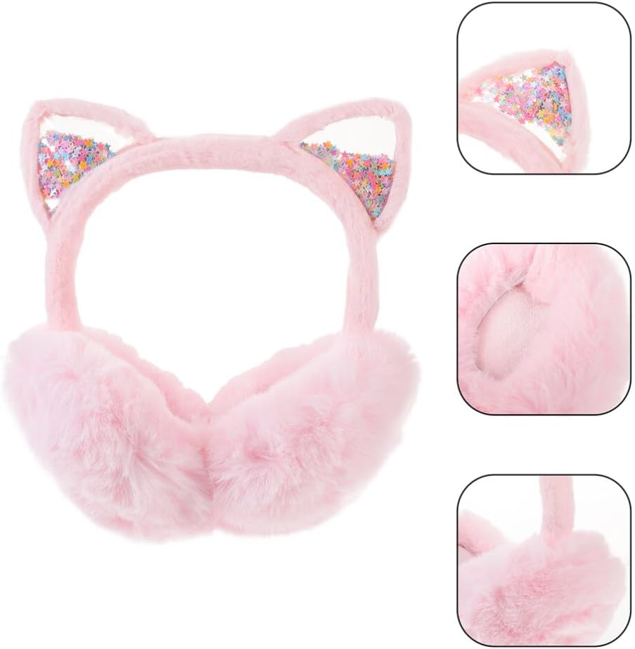 VALICLUD Cute Winter Ear Muffs for Men Women 2pcs Foldable Animal Wear Plush Sequin Ear Warmers Ear Protective Cover