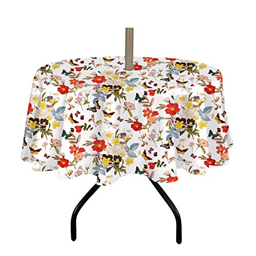 Colorbird Spring Bloom Botanical Print Outdoor Tablecloth Water Resistant Spillproof Polyester Fabric Table Cover With Zipper Umbrella Hole For Patio Garden Tabletop Decor, 60" Round, Zippered #TOP26