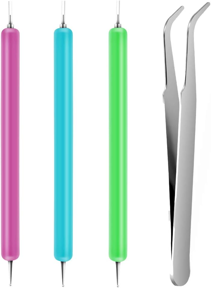 FENGWANGLI 4 Pcs Paper Quilling Tools Slotted Kit Rolling Curling Colorful Two Head with Slotted and A Embossing Head for Art Craft DIY Paper Cardmaking Project