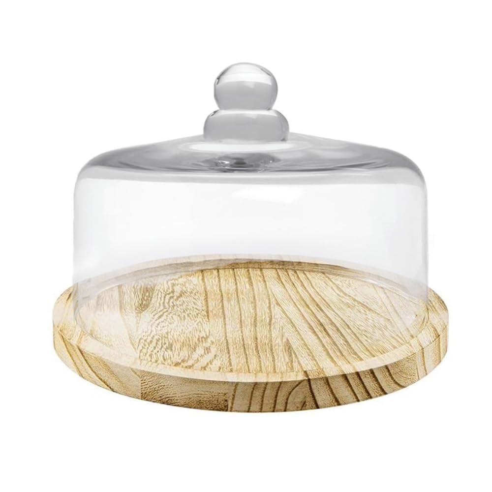 PALUPLUS Campana in Vetro con Base in Legno, Misura 27x22cm, Teca in Vetro Trasparente, Espositore per dolci e oggetti, composizioni floreali, oggetto decorativo per la tua casa -7991M