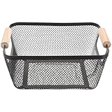 Ipetboom Cesta Metálica de Malla Mango de Madera para Organizar Baño, Cesta de Alambre Decorativa para Estantes y Almacenamiento en Hogar
