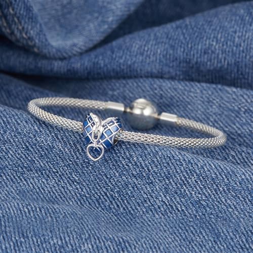 Dijes de plata 925 con forma de corazón vaquero para pulseras y collares de mujer 3