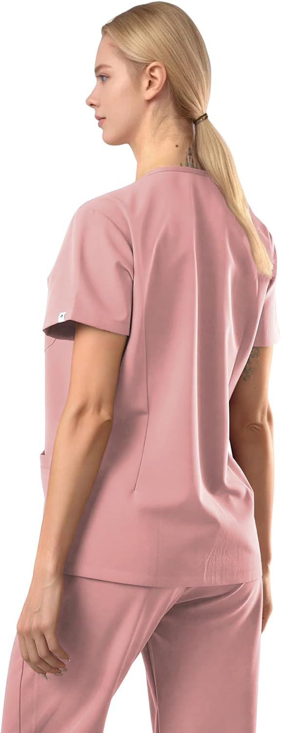 SUNME Scrubs for Women - V-Neck Short Sleeve 5-Pocket Top & 4-Pocket Tie-Waist Jogger Pants, Scrub Sets for Woman Uniform - Image 3