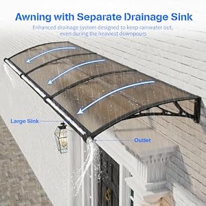 Awning for Door Entrance with Drainage Sink,40x40 Inch Awnings for Doors,Window Canopy Exterior with Plastic Steel Bracket,Polycarbonate Cover,UV,Rain,Snow Protection for House,Porch,Patio,Deck Awning for Door Entrance with Drainage Sink40x40 Inch Awnings for DoorsWindow Canopy Exterior with Plastic Steel BracketPolycarbonate CoverUVRainSnow Protection for HousePorchPatioDeck