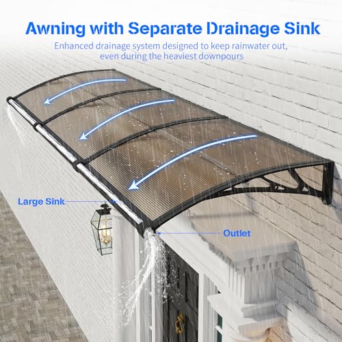 Awning-for-Door-Entrance-with-Drainage-Sink40x40-Inch-Awnings-for-DoorsWindow-Canopy-Exterior-with-Plastic-Steel-BracketPolycarbonate-CoverUVRainSnow-Protection-for-HousePorchPatioDeck Awning for Door Entrance with Drainage Sink40x40 Inch Awnings for DoorsWindow Canopy Exterior with Plastic Steel BracketPolycarbonate CoverUVRainSnow Protection for HousePorchPatioDeck