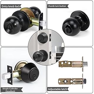 Exterior Door Lock Set with Deadbolt, Single Cylinder Deadbolt Lock and Door Knob Set, Keyed Alike Door Locks for Front Door,Matte Black Door Knob and Deadbolt Set(2Pack Set)