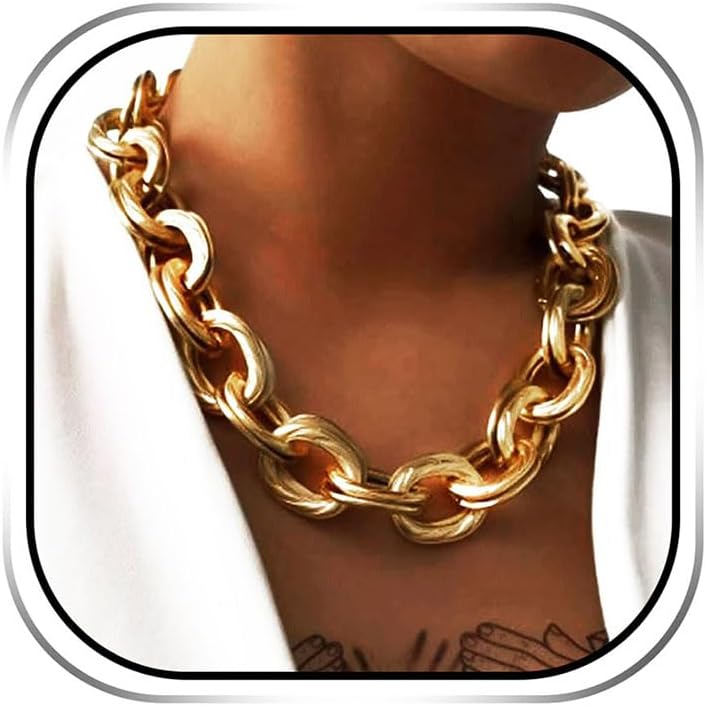 JAKAWIN Chunky Gold Choker Necklace Cuban Link Large Chain Necklaces for Women