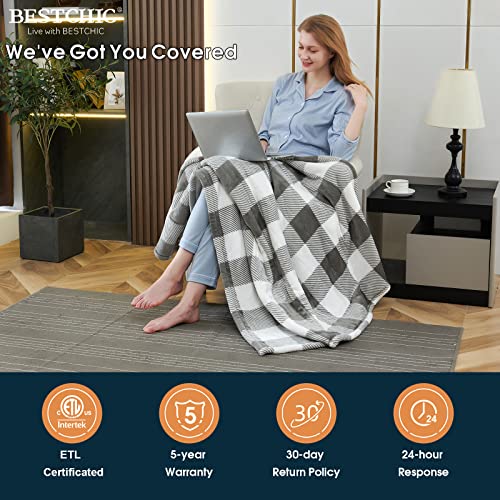 Bestchic Electric Heated Blanket Throw 50" X 60" Full Body Size Fast Heating Blanket, 100% Polyester Flannel, 4 Heating Levels 4 Hours Auto-Off, Etl Certified Machine Washable (Grey White Plaid) #TOP6