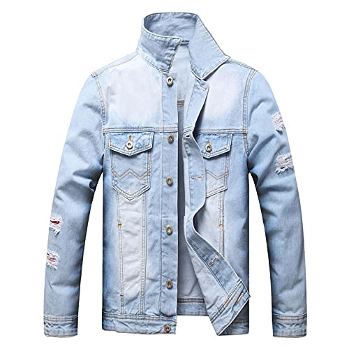 Dreamyth Jean Jacket For Men,Ripped Slim Fit Denim Coat Fashion Denim Jackets Trucker Jacket Coats #TOP21
