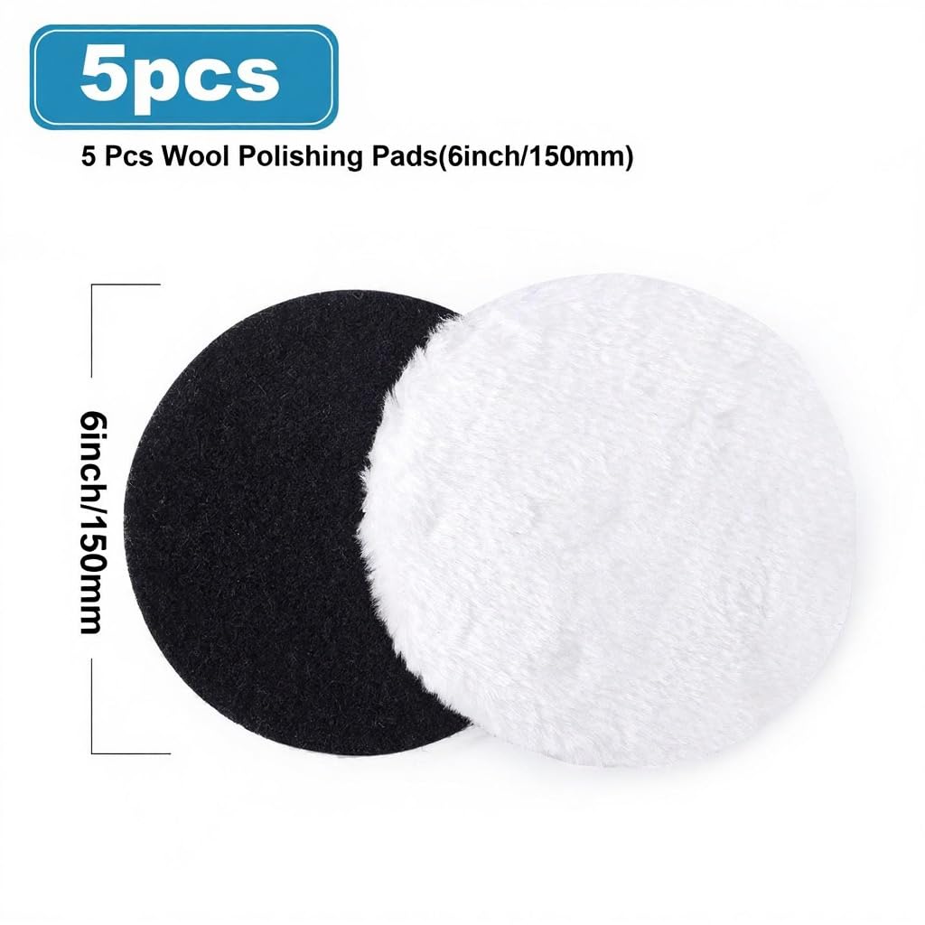 5 PCS 6 Inch Wool Polishing Pad Hook and Loop Buffing Wheel for Orbital Polisher Buffer Synthetic Polisher Wheel